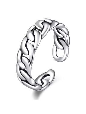 925 Sterling Thin Curb Link Adjustable Boho Ring 1557